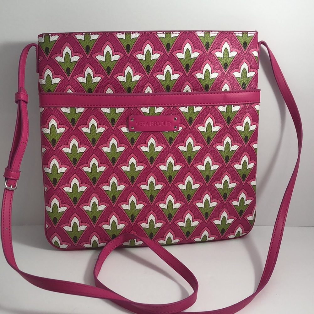 Vera Bradley pink green white vivid crossbody bag adjustable strap vinyl
